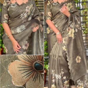 *A classy light weight  Metalic colors saree with touch of sequins bids work & zari weaving pattern*